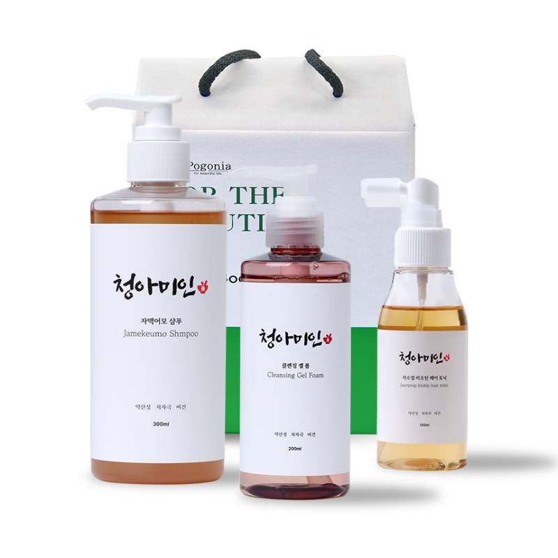 [선물세트] 청아미인 3종 선물세트 300ml 샴푸+ 200ml 클렌징젤+ 100ml 헤어토닉